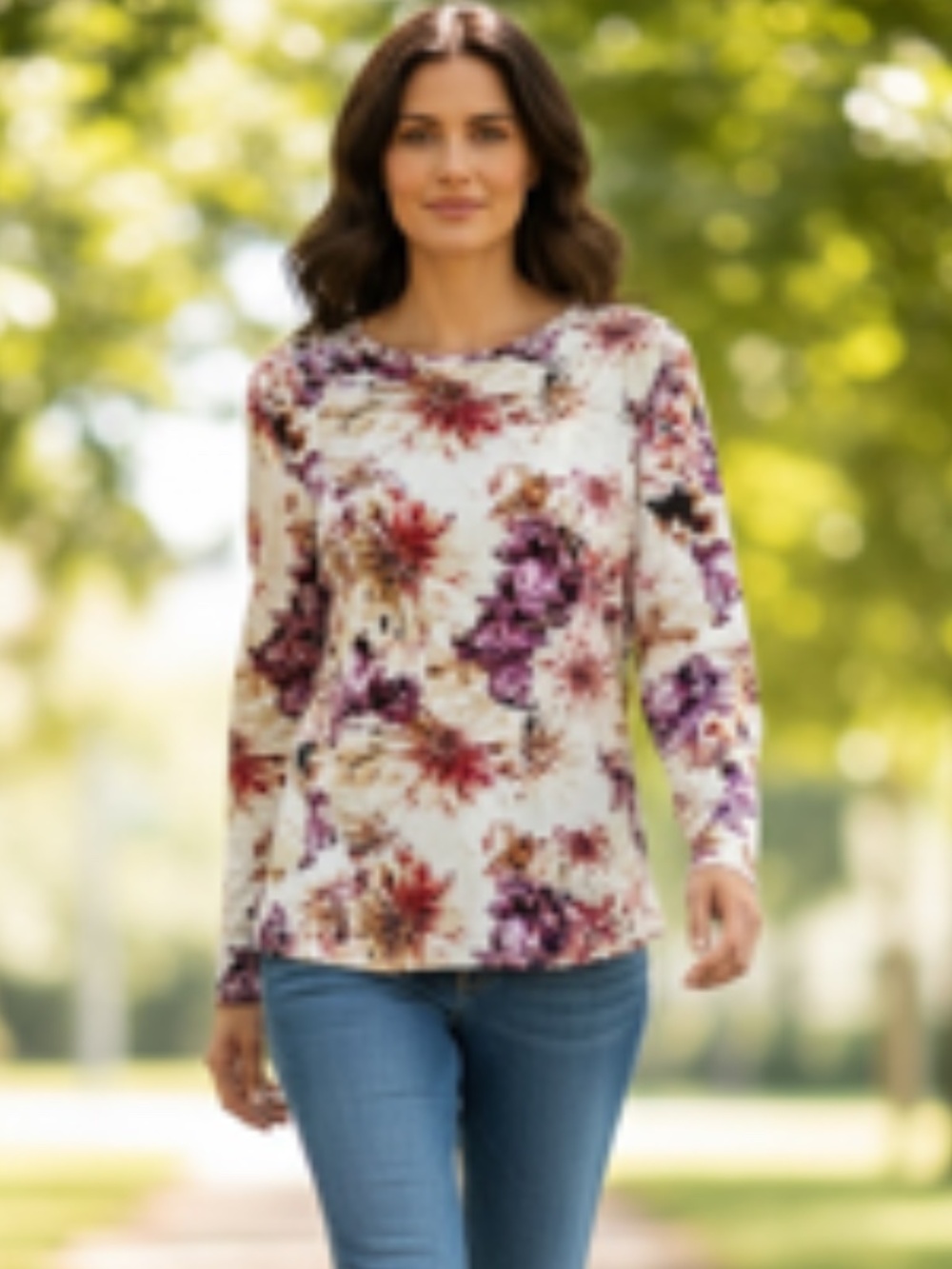 Chico's Classic-Fit Long Sleeve Lightweight Layering Piece Floral Top Size 2